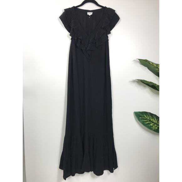 Sundays Gauze Ruffle Maxi Sundress Black Dress Women's S Cute Airy 100% Cotton - Picture 2 of 12